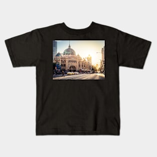 Melbourne's Flinders St Station at Sunset Kids T-Shirt